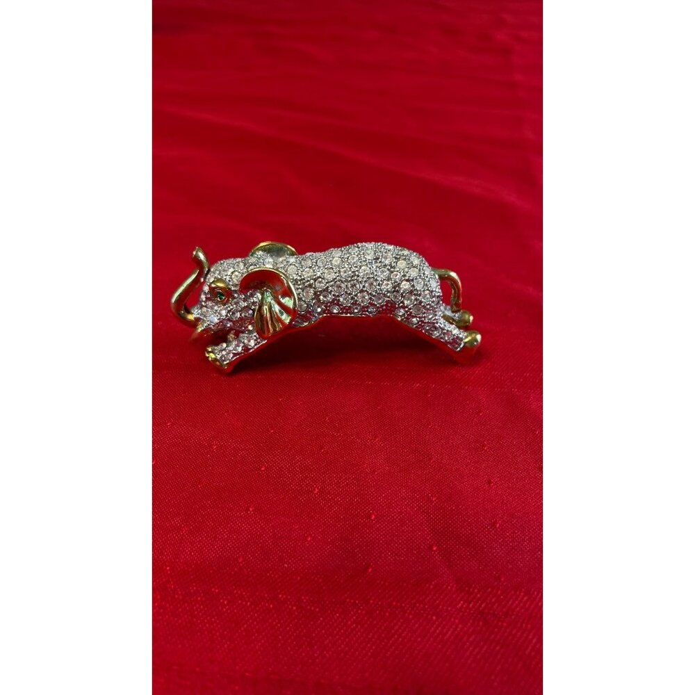 Rhinestone Elephant Shoulder Pin 4" Long Elegant VTG Statement Mobwife  glam